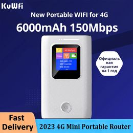 KuWfi Mobile Wifi Router 6000mAh Portable 3G 4G Lte 150Ms Wireless Outdoor Pocket spot With Sim Card Slot 240113