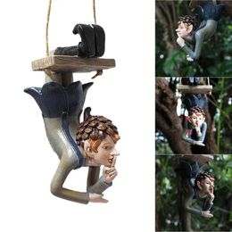 Garden Hanging Elf Ornaments Home Decor Elf Figurine for Patio Fence Yard Tree Holiday 240113