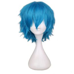 QQXCAIW Short Men Green Blue Cosplay Party Costume High Temperature Fiber Synthetic Hair s 240113