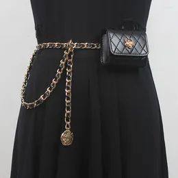Belts Women's Fashion PU Leather Chain Bag Cummerbunds Female Dress Corsets Waistband Decoration Narrow Belt R2226
