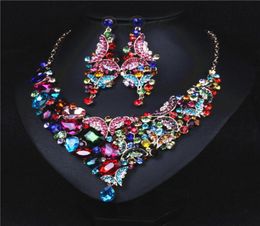 Excellent Colours Flower Crystals Jewellery 2 Pieces Sets Necklace Earrings Bridal Jewellery Bridal Accessories Wedding Jewellery T2232943356642