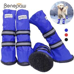 Benepaw Durable Waterproof Medium Big Dog Boots Winter Comfortable Adjustable Reflective Nonslip Snow Rubber Sole Pet Shoes 240113