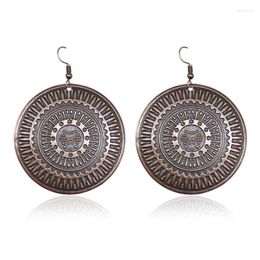 Dangle Earrings Retro Bronze Copper Round Coin Drop Big Carved Ethnic Antique Gypsy For Women Oorbellen Brincos