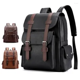 School Bags 2024 Men Backpack PU Leather Bagpack Large Laptop Backpacks Male Mochilas Black Schoolbag For Teenagers Boys Brown Sac A Dos