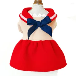 Dog Apparel Red Skirt Pet Cat Clothing Japanese Style Doll Collar Warm Autumn Winter Clothes For Cute Student Dress