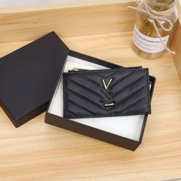 New Women's Zero Wallet Simple and Ultra thin Caviar Card Clip Y Home Envelope V Grid One Piece Card Bag for Women