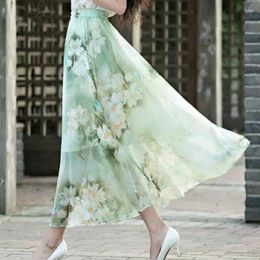 Skirts Summer Elegant Fashion Aesthetic Sweet Gentle Young Style Prairie Chic Casual Elastic Band Printed Floral Long Skirt Women
