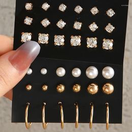 Stud Earrings Set Of 9 Pairs Pearl Zircon Card One Week Simple Design