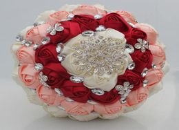 Ivory Wine Red Pink Wedding Bouquets Sweet 15 Quinceanera Bouquets Bridal Bouquet Artificial Flower Pearls Crystal Satin Flower W28243516