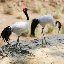 Artificial Red-crowned Crane Birds Figurine Realistic Home Garden Decoration 240113