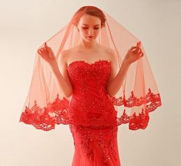 Wedding Veils with Applique Edge Brand New Fashion Princess Wedding Accessories Elegant WhiteIvoryRed Bridal Veils5212434