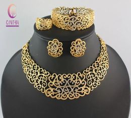 Necklaces African Costume Jewelry Sets Gold Crystal Wedding Women Bridal Accessories Nigerian Flower Pattern Necklace Set