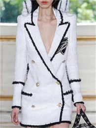 Designer Women's Suits & Blazers Maxi 3XL Size 2XL Women England Jackets Beading Double Breasted White Color Slim Wool Coat Clothes 6LXZ