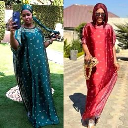 Ethnic Clothing Summer African Dresses For Women Elegant Plus Size Red Green Printing Robes Dashiki Clothes Muslim Fashion Abaya