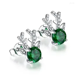 Stud Earrings CAOSHI Antler With Bright Green Zirconia Dainty Ear Studs Silver Colour Jewellery Christmas Party Accessories Gift