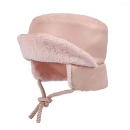 Berets Children Hat Kids Winter Windproof Children's Lei Feng Cap With Earmuffs Thick Plush Resistant Outdoor For Unisex