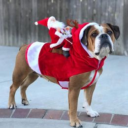 Fun Pet Dog Christmas clothes Santa Claus riding a deer Jacket Coat Pets Apparel Costumes for Big Small 240113