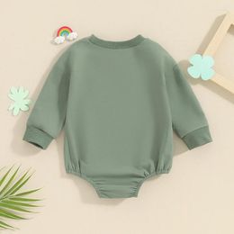 Rompers Baby Girl Boys St Patricks Day Clothes Outfit Long Sleeve Clover Embroidery Sweatshirt Romper