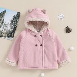 Jackets 3-7Y Kids Girls Fleece Corduroy Baby Long Sleeve Button Hoodie Coat Fall Winter Clothes Children Outerwear