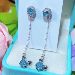 Stud Earrings Eardrop White Gold S925 Silver Jewerly With Natural Sky Blue Topaz 5 5mm For Woman Lady