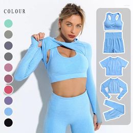 Active Sets Vital Women's Yoga Set Tracksuit Female Clothing Fitness Long Sleeve Crop Top Shirt Short Shorts Gym Suit Sportswear