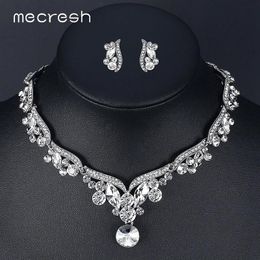 Necklaces Mecresh Crystal Wedding Jewellery Sets for Women Colour Leaf Rhinestone Necklace Sets Bridal Engagement Jewellery Gift Tl201