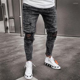 Men's Jeans Black Ripped For Men Fashion Destroyed Frayed Denim Pencil Pants Homme Casual Knee Hole Skinny Distressed Streetwear