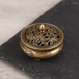 Decorative Figurines Antique Brass Pocket Dragon Phoenix Incense Burner Hollow Mini Ornaments Chinese Ancient Tea Desk Decor