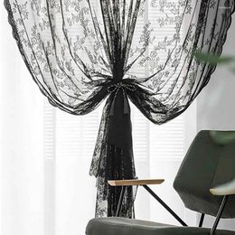 Curtain Modern Dustproof Classic Style Black Floral Lace Sheer Decoration Long Lasting Window Drape Household Supplies