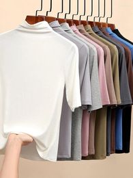 Women's T Shirts Half Turtleneck Milk Silk Tops Women Short Sleeve Slim T-Shirt Solid Colour Basic Trend Bottoming Shirt High Street Blouse