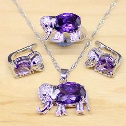 Necklaces Elephant Shaped Purple Cubic Zirconia White Cz Sterling Sier Jewelry Sets Women Earrings/pendant/necklace/rings