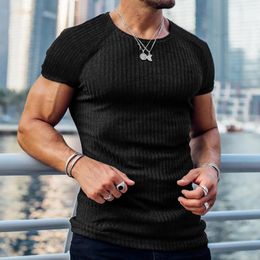 Men's T Shirts Men V Neck Blank Shirt Pocket Custom For Muscle Stretch Short Sleeve Crewneck