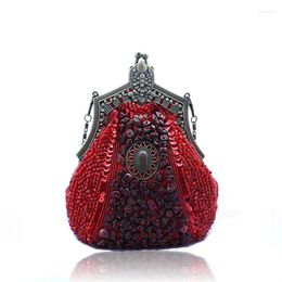 Evening Bags 2024 Vintage Handmade Beaded Boho Bag Women Clutch Delicate Banquet Bride Wedding Party Purse