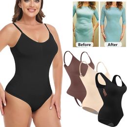 Bodysuit Women Shapewear Tummy Control Butt Lifter Body Shaper Smooth Invisible Under Dress Slimming Underwear Low Neck Jumpsuit 240113