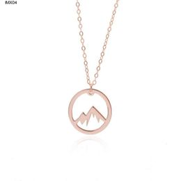 Simple Nature Snowy Mountain Necklace Circle Round Top Range Landscape Lover Camping Outdoor Necklaces for Yam1