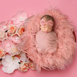 Blankets Baby Knitted Pography Blanket 3-Piece Set Hundred Days Po Props Pearl Wrap Cloth Plus Hair Band Cute Bowknot