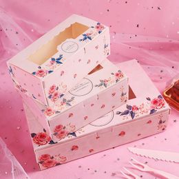 10PCS Paper Gift Box With Window Pink Flower Cupcake Packaging Boxs For Cake Candy Cookies Christmas Party Favours 240113