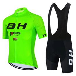 Men Fluorescent Green BH Cycling Jersey Clothes Bib Shorts Set Gel Pad Mountain Clothing Suits Outdoor Bike Wear 240113