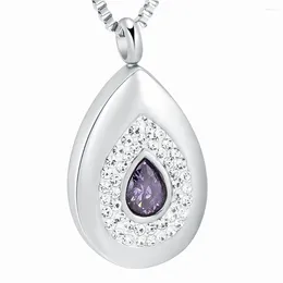 Pendant Necklaces Women Cremation Teardrop With Crystal Memorial Stainless Steel Urns Necklace For Human/Pet Ashes Mini Urn Jewellery