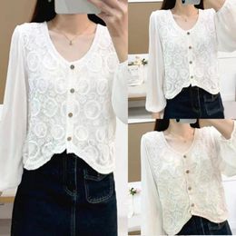 Women's Blouses Vintage V Neck Lace Top With Intricate Hollow Out Long Sleeve Shirts Showcase Your Charm For Women And Girls