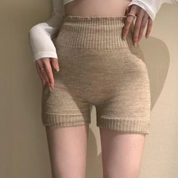 High Waist Short's Winter Knit Warm Belly Seamless Bottom Tight Soft Stretch Solid Colour Safety Pants Shorts 240113