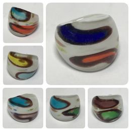 Cluster Rings Handmade Murano Glass Women Pair Colour Blocking Pattern Irregular Style Finger Beautiful Jewellery Gifts