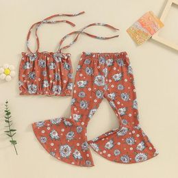 Clothing Sets Toddler Baby Girl Summer Clothes Floral Spaghetti Strap Cami Top Flare Pants Bell Bottom Outfit 2Pcs Set