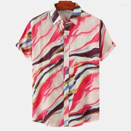 Men's Casual Shirts Summer Fashion Short-Sleeved 3d Graffiti Print Blouse Striped Shirt For Men Oversized Clothing Street Tees