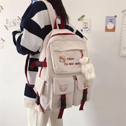 Bags Harajuku Ulzzang Large Capacity Student School Bag Simplicity Korean Bear Pendant Men's Women's Laptop Backpack For Travelling