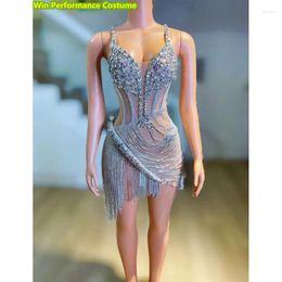 Stage Wear Full Diamond Chain Dress Tight Sexy Host Catwalk Show Dinner Party Nightclub Bar Singer Costume