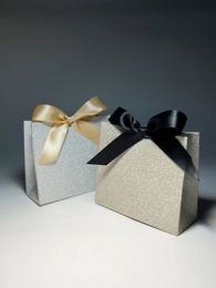 Glittering Candy Box Paper Christmas Gift Packaging Boxes with Ribbon for Wedding Favours and Birthday Party Decorations 240113