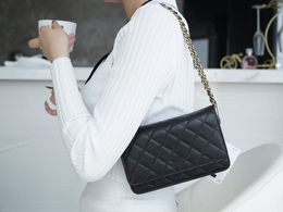 10A Retro-Designer-Geldbörse in Spiegelqualität mit Kettentasche, Mini-19-cm-Klappe, gesteppte schwarze Geldbörse für Damen, echtes Leder, Kaviar-Lammfell-Handtasche, Schulterbox-Tasche mit Kartenhalter