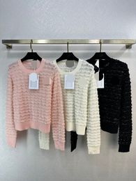 10090 2024 Runway Summer Brand SAme Style Sweater Long Sleeve Crew Neck Pullover Fashion Clothes White Black Pink High Quality Womens weilanG462