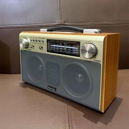 Radio Retro Wireless Bluetooth Speaker High Quality Wood Radio Portable Triband FM Radio Subwoofer Home Stereo Surround Sound Box TF